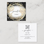 Gold Floral Frame QRCode Logo Black Abstarted Quadratische Visitenkarte (Vorne/Hinten)