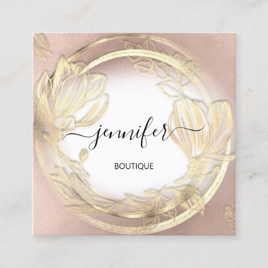 Gold Floral Frame QRCode Logo Rose Weiß Quadratische Visitenkarte (Vorderseite)