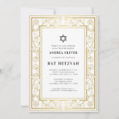 Gold Floral Frame Star von David Bar Bat Mitzvah Einladung (Vorderseite)