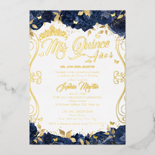 Gold Floral Garden Marine Mis Quince Quinceanera Folieneinladung