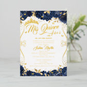 Gold Floral Garden Marine Mis Quince Quinceanera Folieneinladung (Stehend vorne)