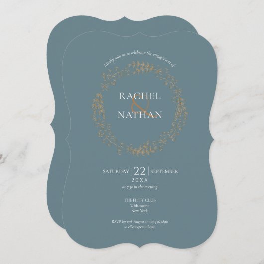 Gold Floral Garland Engagement Party Einladung (Vorne/Hinten)