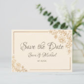 Gold Floral geblüht Save the Date Karte (Stehend Vorderseite)