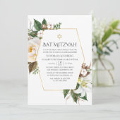 Gold Floral Geometric Bat Mitzvah Einladung (Stehend Vorderseite)