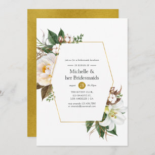 Gold Floral Geometric Bridesmaids Luncheon Einladung