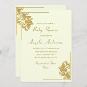 Gold Floral Gerahmt Baby Girl Dusche Einladung (Vorne/Hinten)