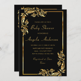 Gold Floral Gerahmt Baby Girl Dusche Einladung