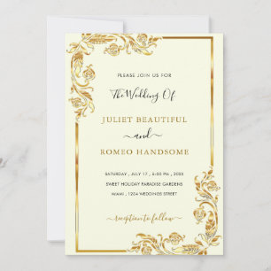 Gold Floral Gerahmt Golden Wedding Einladungskarte