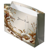 Gold Floral Gift Bag Große Geschenktüte (Rückseite Schrägansicht)