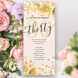 Gold Floral Glitzer 30. Geburtstagsprogramme Einladung
