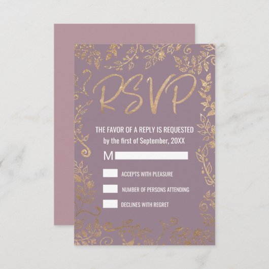 Gold Floral Glitzer Ombre Mauve Lilac UAWG RSVP Karte (Vorne/Hinten)