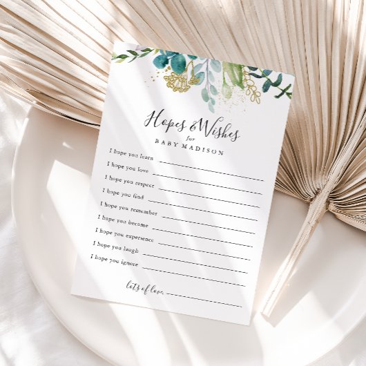 Gold Floral Green Baby Shower Hopwers & Wish Card Postkarte