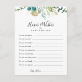 Gold Floral Green Baby Shower Hopwers & Wish Card Postkarte (Vorderseite)