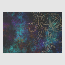 Gold Floral Grunge Damask Seidenpapier