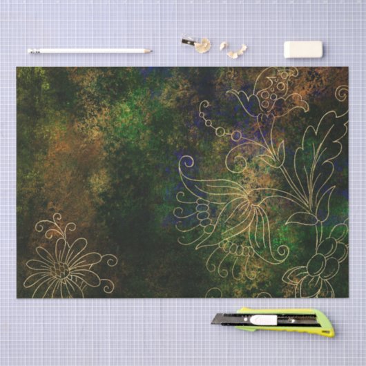 Gold Floral Grunge Damask Seidenpapier (Handwerk)