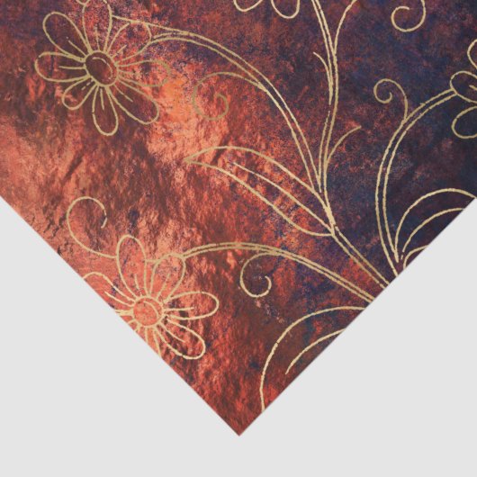 Gold Floral Grunge Damask Seidenpapier (Detail)