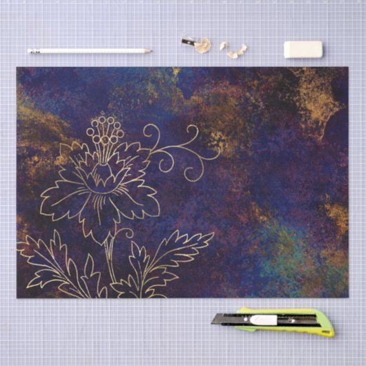 Gold Floral Grunge Damask Seidenpapier (Handwerk)