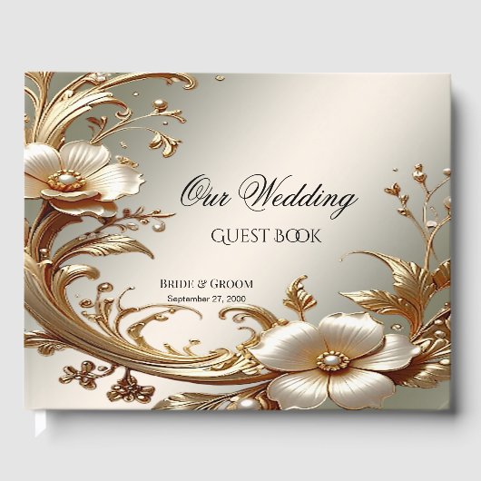 Gold Floral Guest Book Gästebuch (Vorderseite)