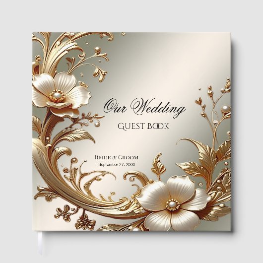 Gold Floral Guest Book Gästebuch (Vorderseite)