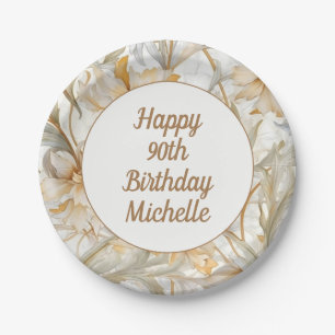 Gold Floral Happy 90. Geburtstag  Pappteller