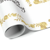 Gold Floral Happy Birthday Geschenkpapier (Rolleneckpunkt)