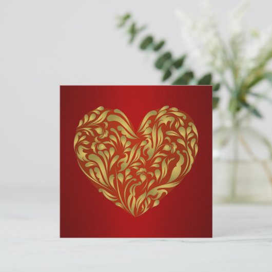 Gold Floral Heart on Red (Stehend Vorderseite)