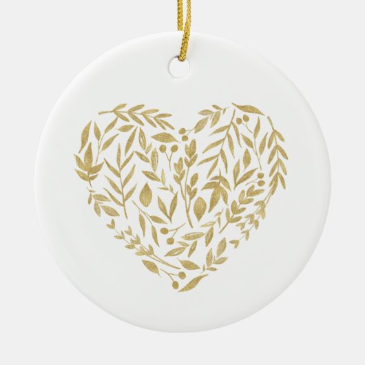 Gold Floral Heart Wedding Mr. & Mrs Datum Ort Keramik Ornament (Vorne)