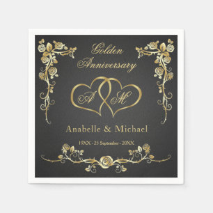 Gold Floral Hearts 50. Hochzeitstag Serviette