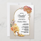 Gold Floral High Heel Arch Brautparty Einladung (Vorderseite)