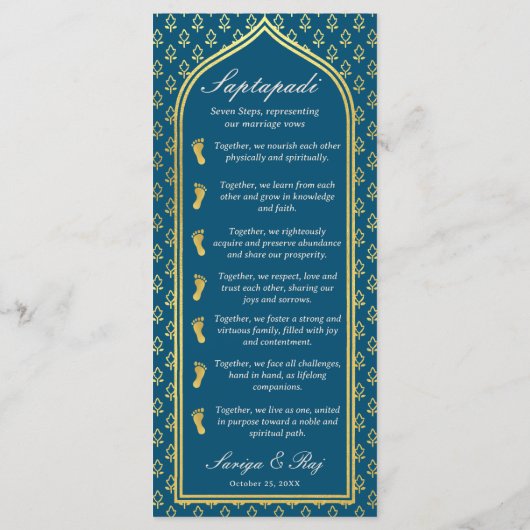 Gold Floral Indian & Hindu Wedding Program Card Programm (Rückseite)