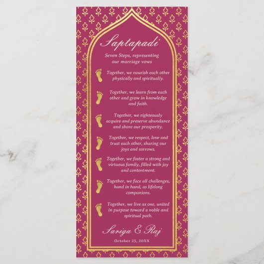 Gold Floral Indian & Hindu Wedding Program Card Programm (Rückseite)
