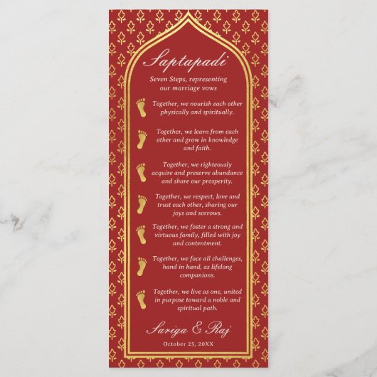 Gold Floral Indian & Hindu Wedding Program Card Programm (Rückseite)