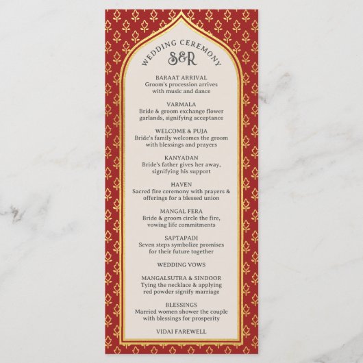 Gold Floral Indian & Hindu Wedding Program Card Programm (Vorderseite)