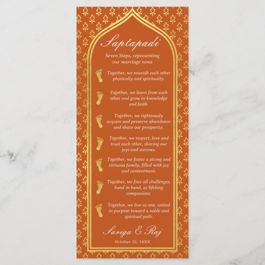Gold Floral Indian & Hindu Wedding Program Card Programm (Rückseite)