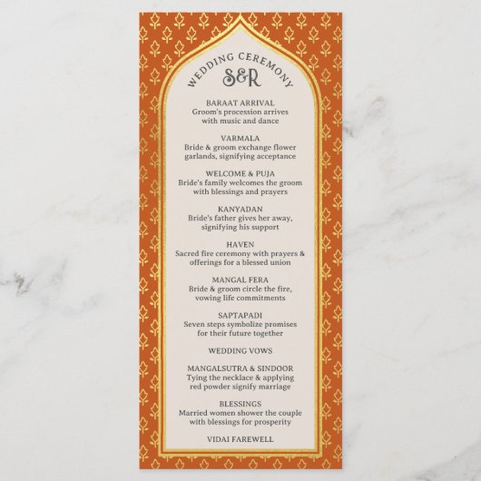Gold Floral Indian & Hindu Wedding Program Card Programm (Vorderseite)