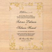 Gold Floral Islamic Muslim Wedding Acryleinladungen (Vorderseite)