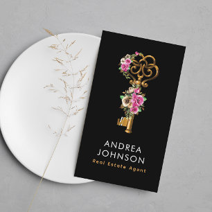 Gold Floral Key Logo Real Anwesen QR Code Foto hin Visitenkarte