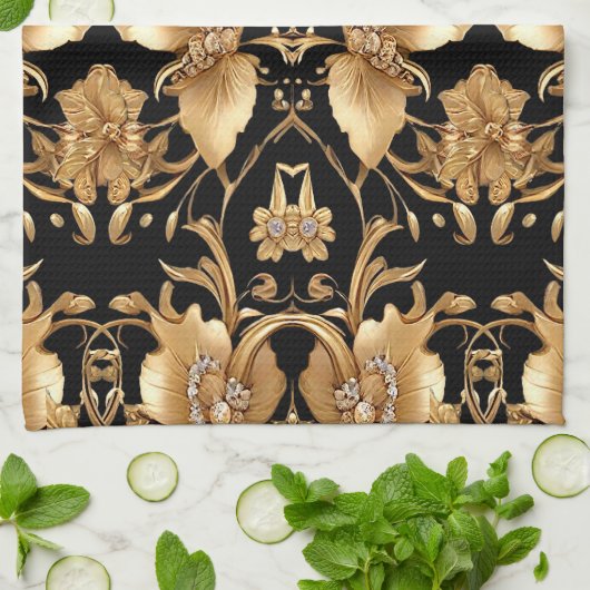 Gold Floral Kitchen Handtücher (Gefaltet)