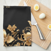 Gold Floral Kitchen Handtücher (Viertel Falte)