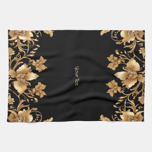 Gold Floral Kitchen Handtücher (Horizontal)