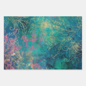 Gold Floral Konturen auf rosa Aquamarin Geschenkpapier Set (Vorderseite 2)