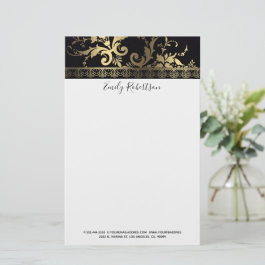 Gold Floral Lace Briefpapier (Stehend Vorderseite)