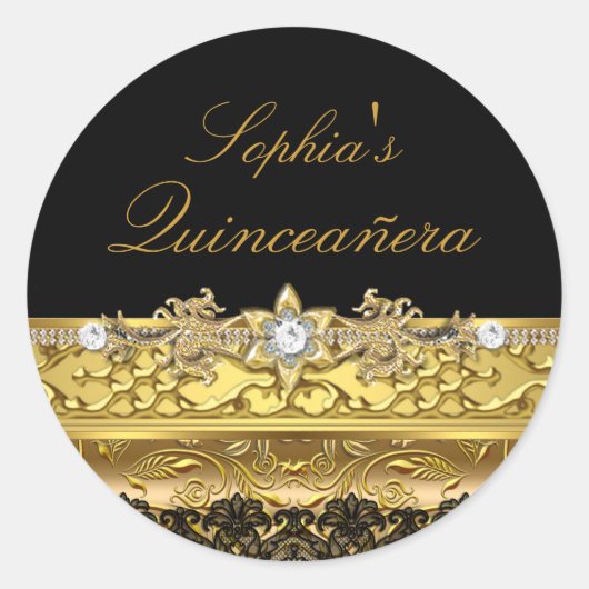 Gold Floral & Lace Quinceanera Sticker (Vorderseite)