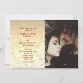 Gold Floral Lace Wedding Foto Einladung (Vorderseite)