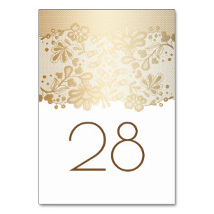 Gold Floral Lace White Wedding Tischnummer