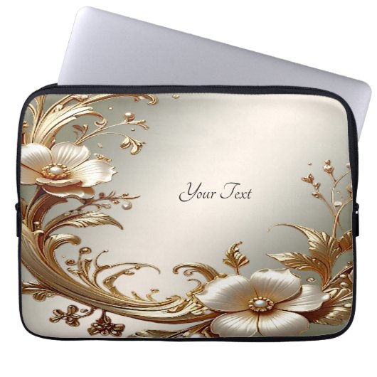 Gold Floral Laptop Sleeve (Vorderseite)