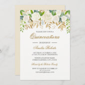 Gold Floral Leaf Aquarell Quinceanera Einladung (Vorne/Hinten)