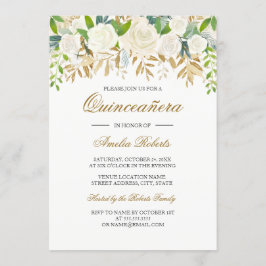 Gold Floral Leaf Aquarell Quinceanera Einladung
