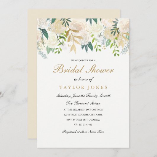 Gold Floral Leaf Brautparty laden Einladung (Vorne/Hinten)