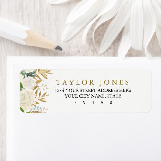 Gold Floral Leaf Rücksendeadresse (Insitu)